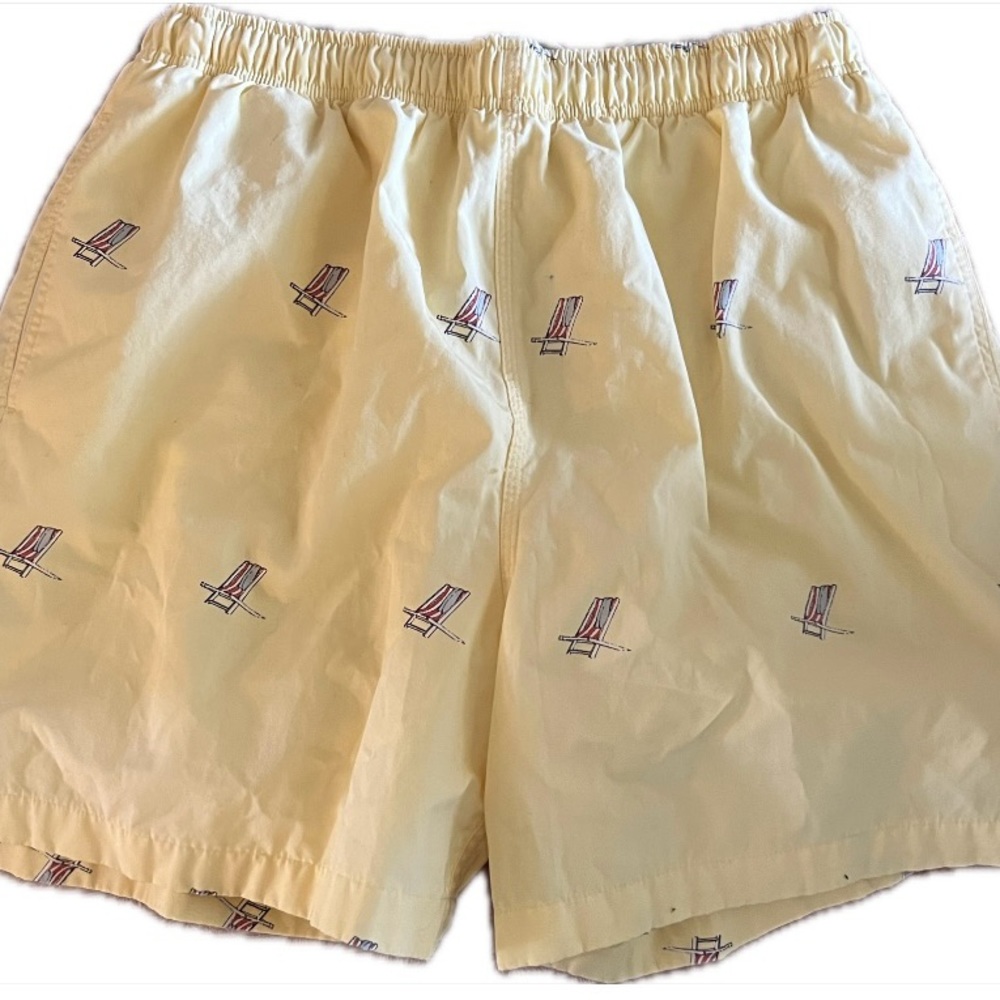 Yellow Swim Trunks With American Flag Pattern